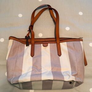 Fossil Striped Tote Bag in Brown and Cream
